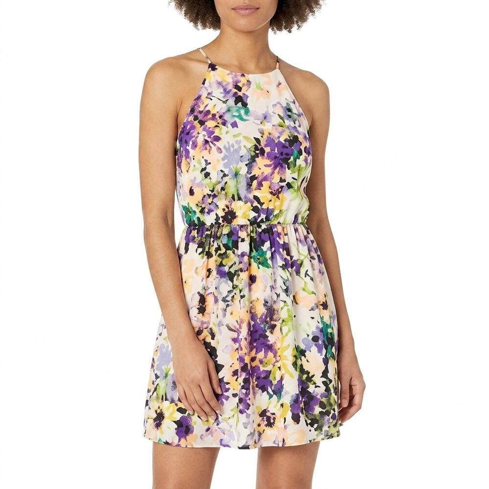 Just me 4459-EL Made in USA Short Floral Lined Dress Women See Measurements